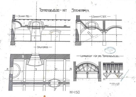 von Dandoloff getätigte Bauzeichnung "Tonnengewölbe mit Stichkappen" 