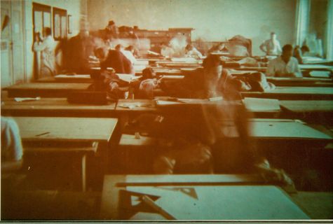 Photo of the drafting room during a construction exercise