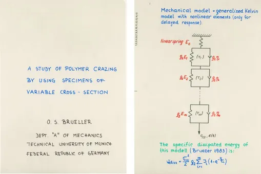 von Brüller gestaltete Folien für den Vortrag "a Study of Polymer Crazing by Using Specimens of Variable Cross-Section"