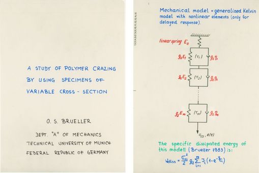 von Brüller gestaltete Folien für den Vortrag "a Study of Polymer Crazing by Using Specimens of Variable Cross-Section"