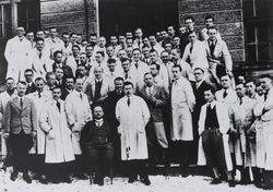 Hans Fischer with his employees
