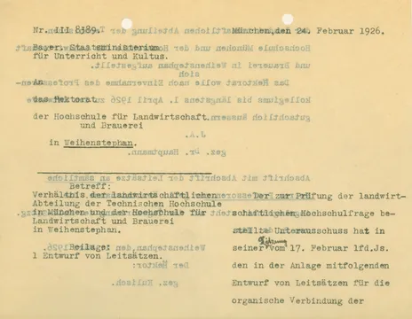 Draft motto for the integration of the Technical University of Munich and the Academy for Agriculture and Brewing in Weihenstephan