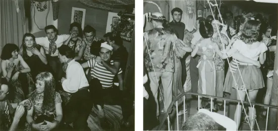  Black and white photographs taken by Hennicke during a carnival celebration at the Biederstein student dormitory