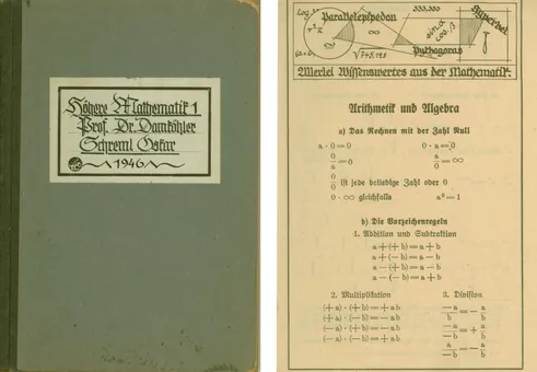 Two photos; Left: Cover of a notebook; Right: Excerpt from a page with formula collection
